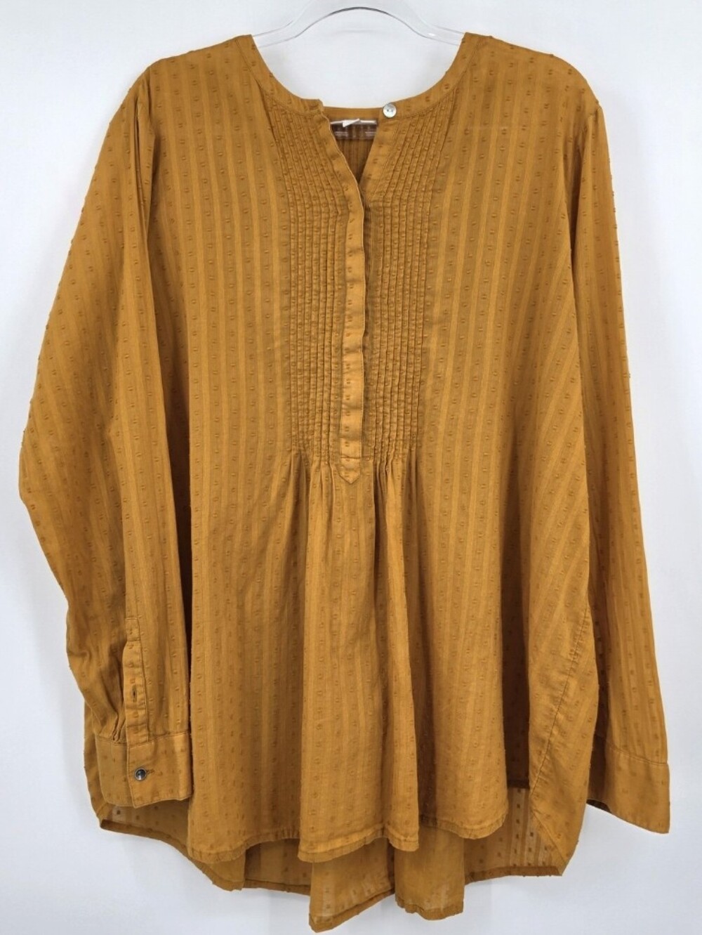 J. Jill Swiss Dot Clip Dot Popover Blouse Large Tall Gold Peasant Top Tunic